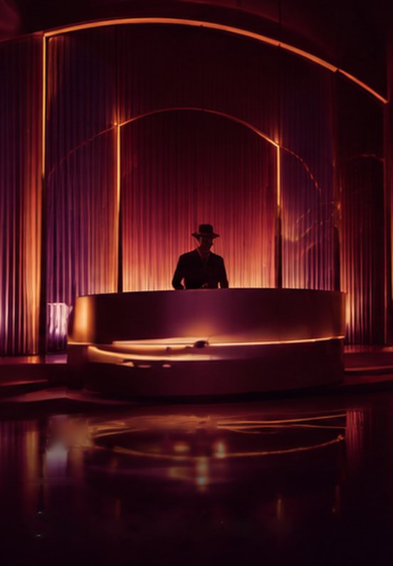Custom-built DJ booth and stage set