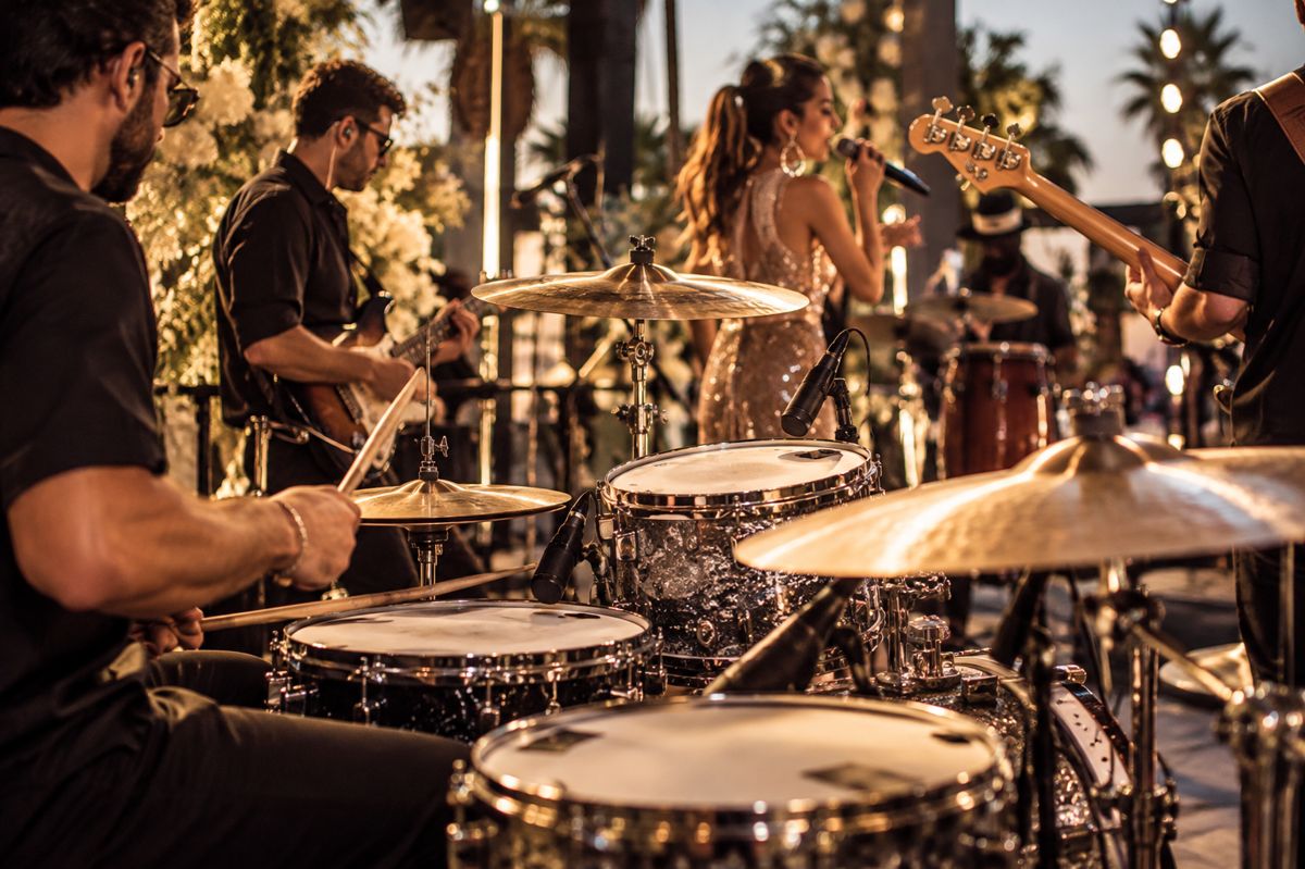 Live band with vocalist on stage