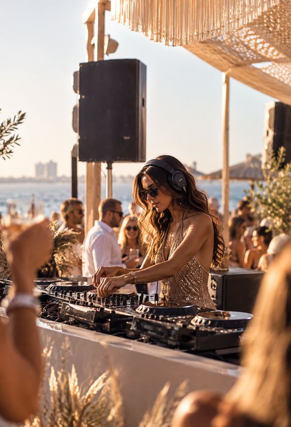 DJ playing a sunset beach party