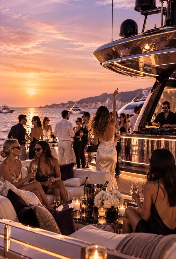 Sunset party with a DJ on a yacht deck